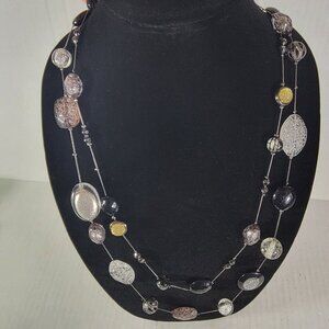 Vintage NY Multi-Layered Elegant Versatile Silver Mixed Plastic Beads Necklace